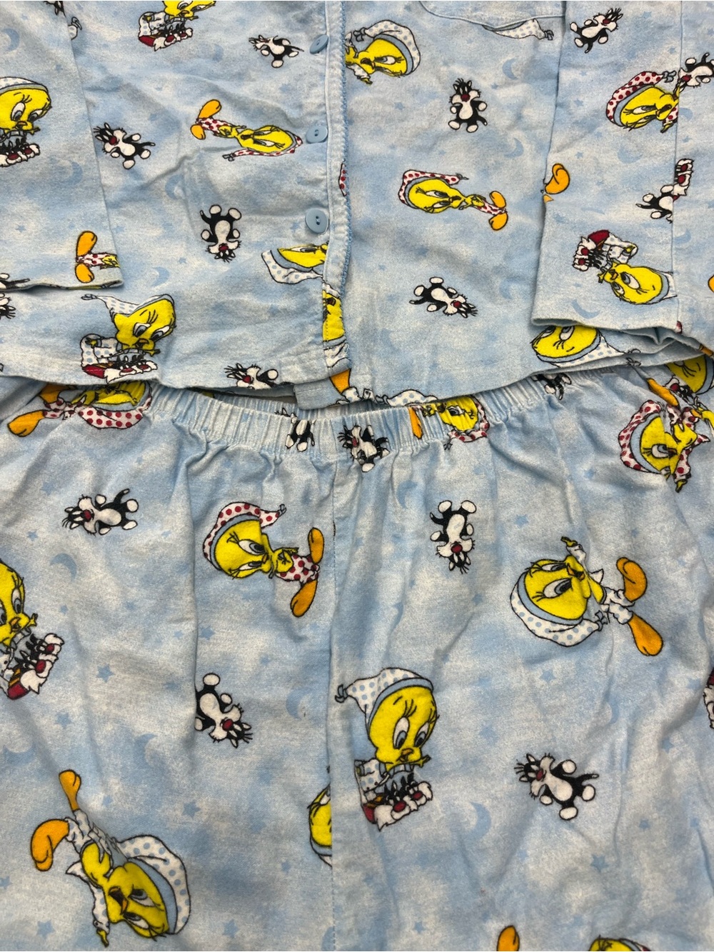 Vintage Warner Bros. Light Blue Tweety Bird Button-Front Pajama Set Size 1X-2X - Picture 2 of 4